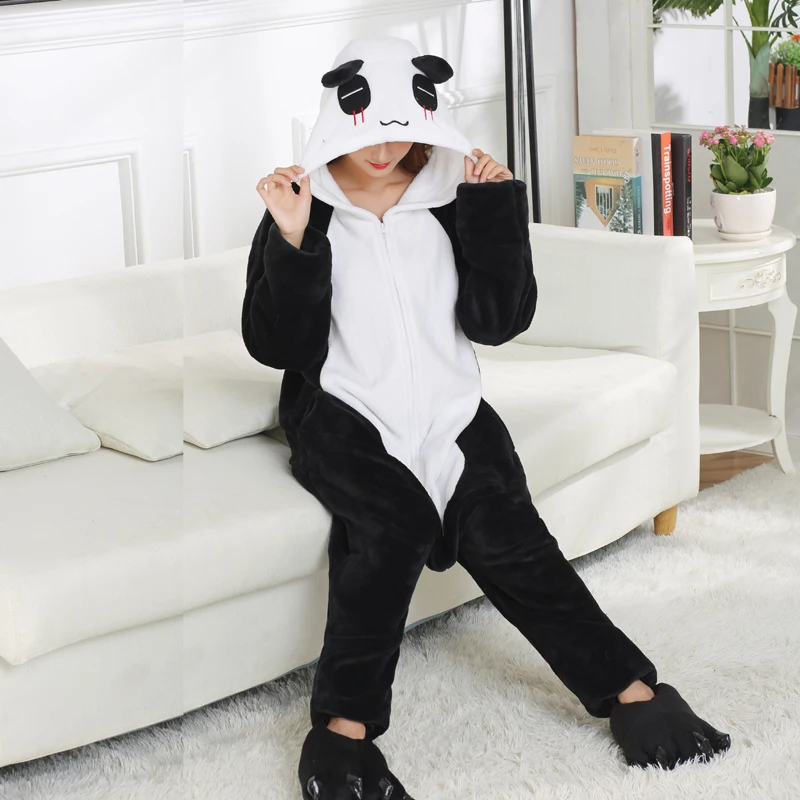 Милая панда кигуруми пижамы Медведь Комбинезоны для взрослых двойной молнии