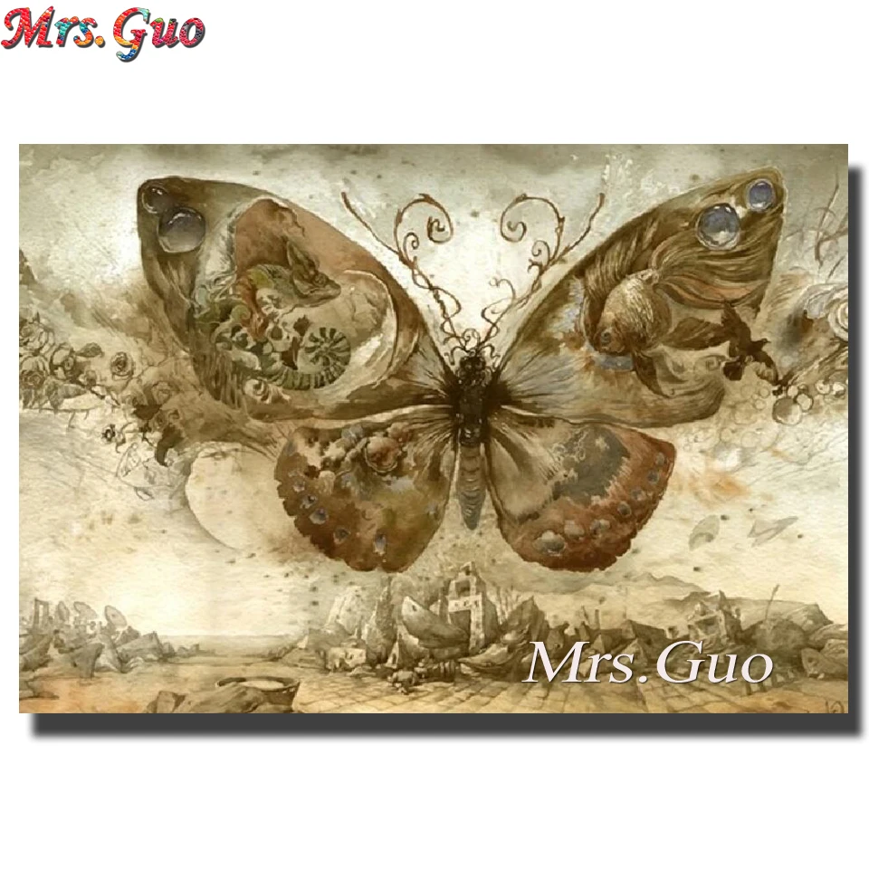 

100% Full 5D Diy Daimond Painting abstract "Butterfly&Goldfish" full square round Diamond Painting Rhinestone Embroidery Animals