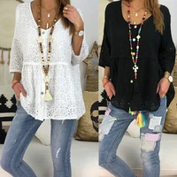 v neck white black lace loose blouse and tops women plus size 5xl 2021 spring summer casual shirt buttons woman clothes