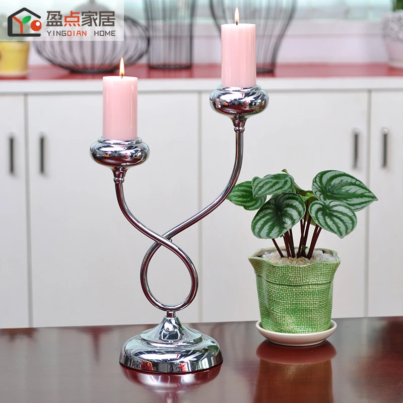 

Iron Simple Nordic Candlestick Silver Metal Romantic Candle Holder Modern Fashion Restaurant Kaarsen Houder Dinner Decor MM60ZT