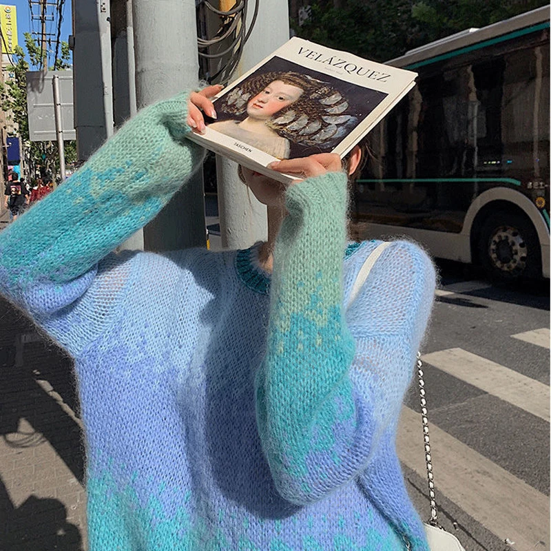 Женский шерстяной мохеровый свитер мягкий пушистый вязаный джемпер