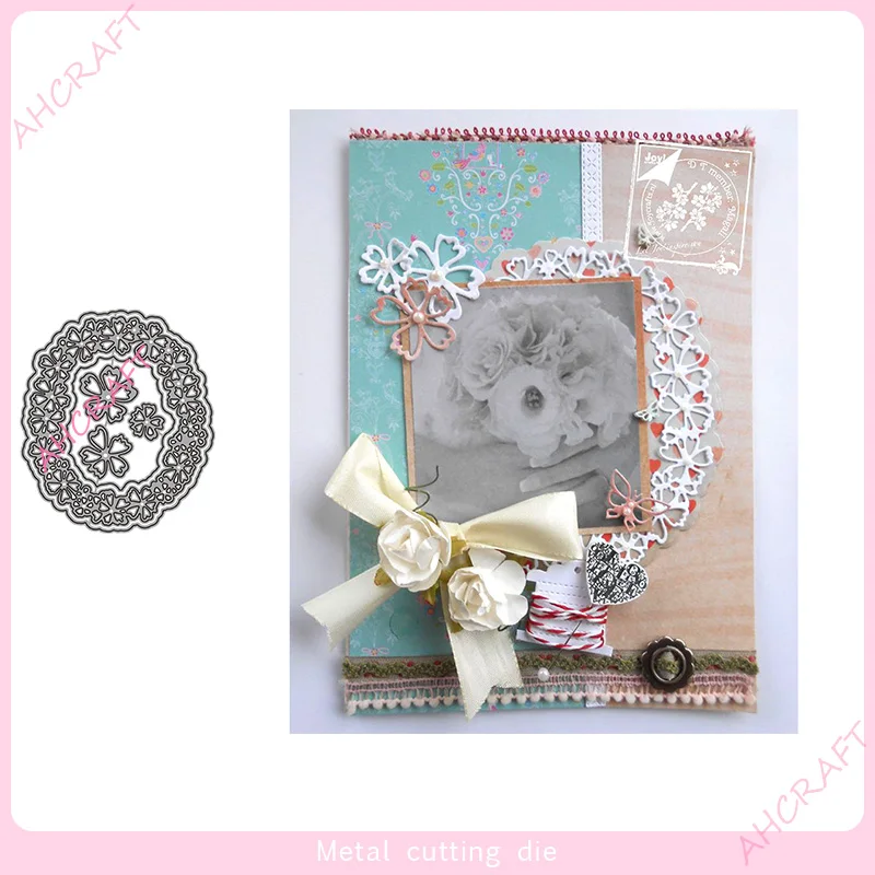 Owalna koronkowa ramka Metalowe matryce do wycinania dla DIY Scrapbooking Album fotograficzny Dekoracyjne wytłaczanie Papierowe karty Rzemiosło Die