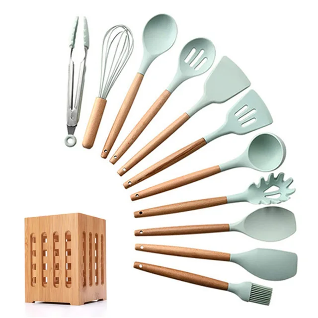12-pcs kitchen set В виде бабочек, новинка, 12/13 шт. Кухня посуда набор силиконовых металлическая кулинарная лопатка инструменты с коробка для хранения с деревянной ручкой с антипригарным покрытием шпатель Кухня инструменты - Цвет: 12-pcs kitchen set