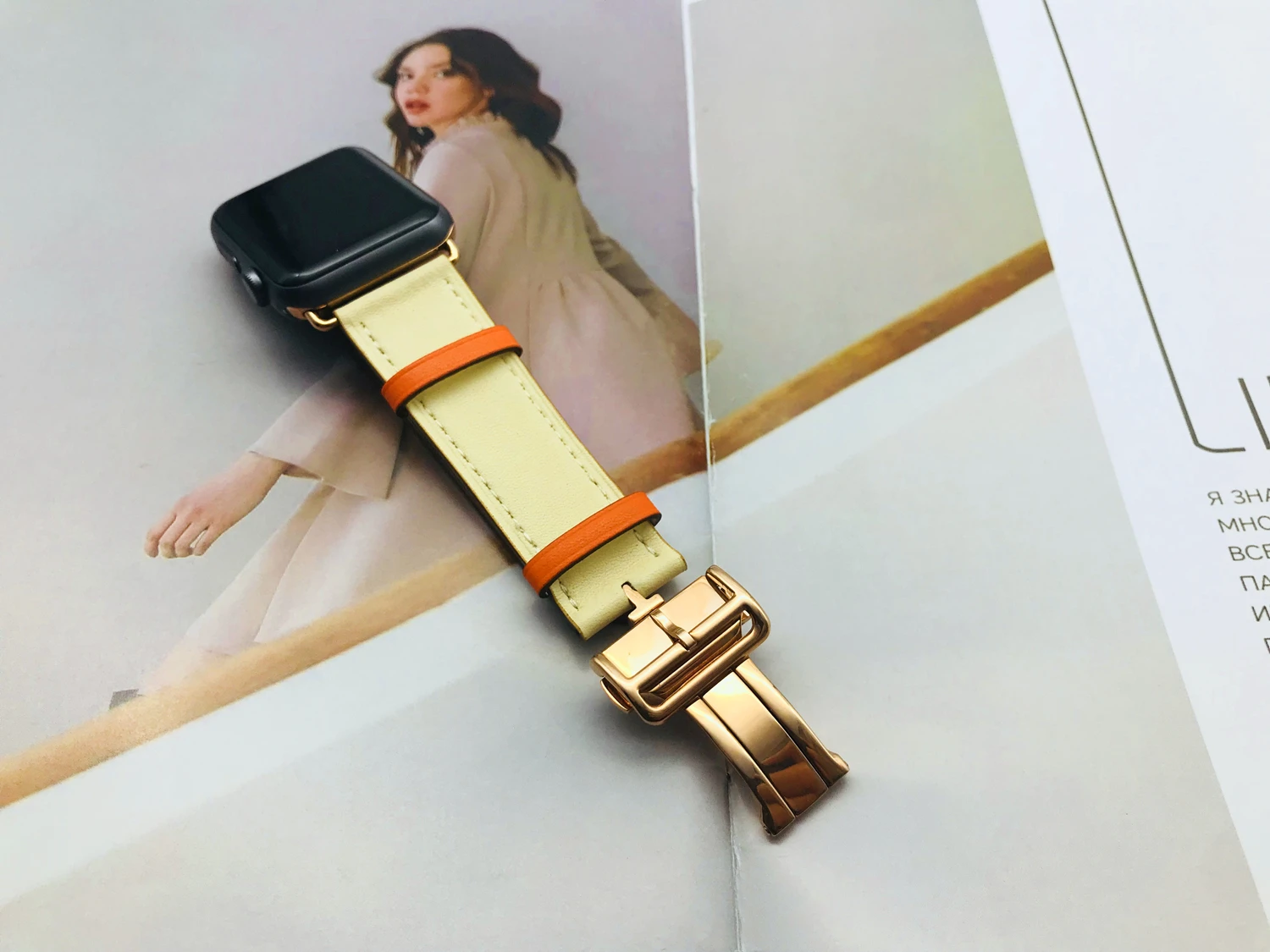 Herm Logo, розовое золото, натуральная кожа, один тур, браслет для часов Apple Watch Series 5 4 44/40 мм, замена для iWatch