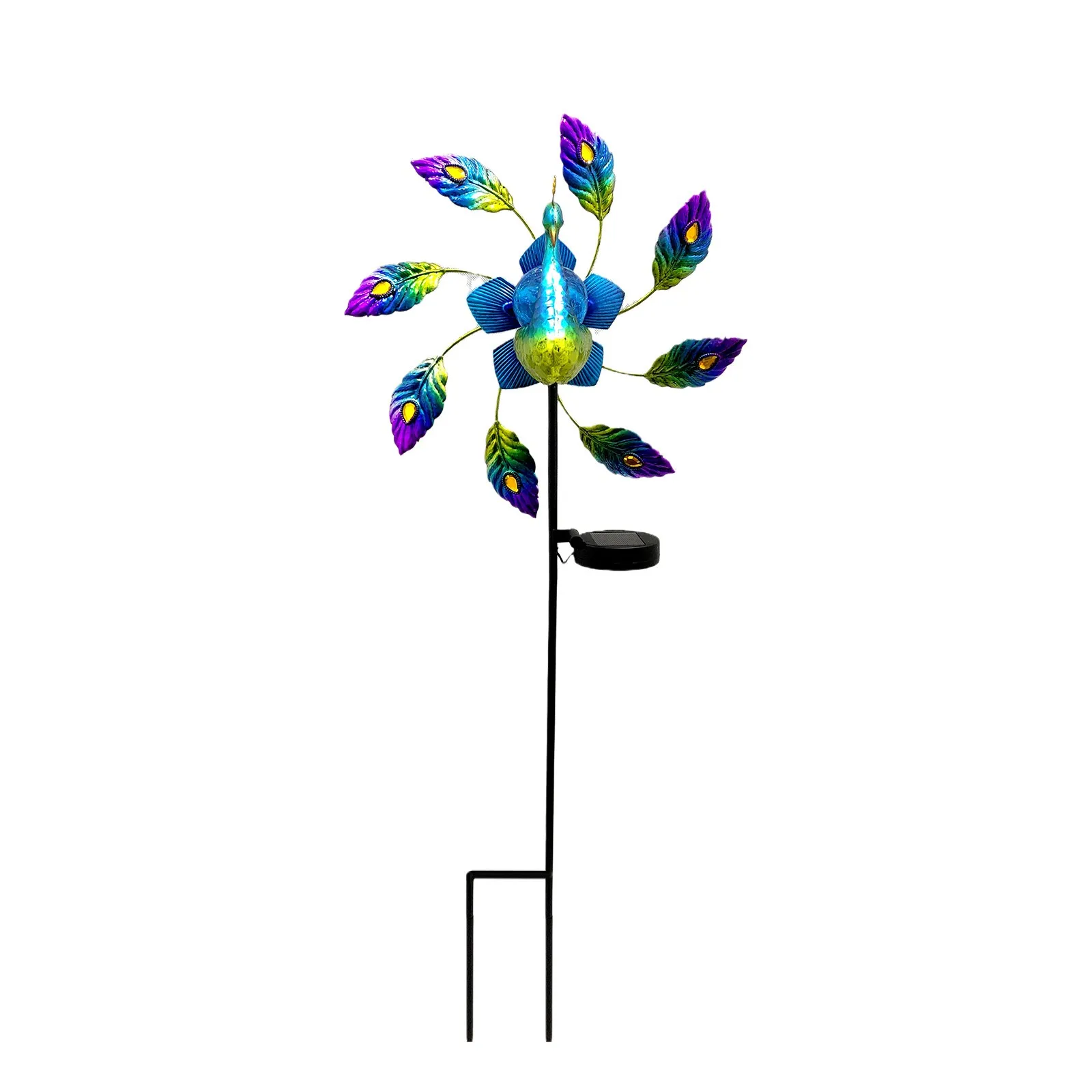 

Windmill Beautiful Colorful Garden Decoration Wrought Iron Painted Peacock Solar Light Yard Whirligig Stakes Wind Spinners New