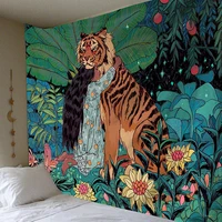 mysterious forest flower jungle girl tiger tapestry wall hanging landscape tapestries for bedroom room home decor art wall cloth