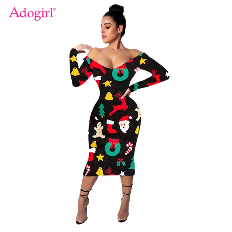 Женское облегающее платье с открытыми плечами длинным рукавом и V образным