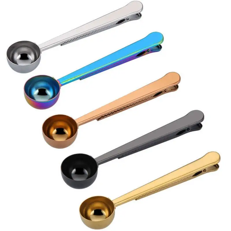 

5 Colors Coffee Scoops Measure Spoons Stainless Steel 430 Bake Spoons with Clip Kitchen Measuring Tools LX3282