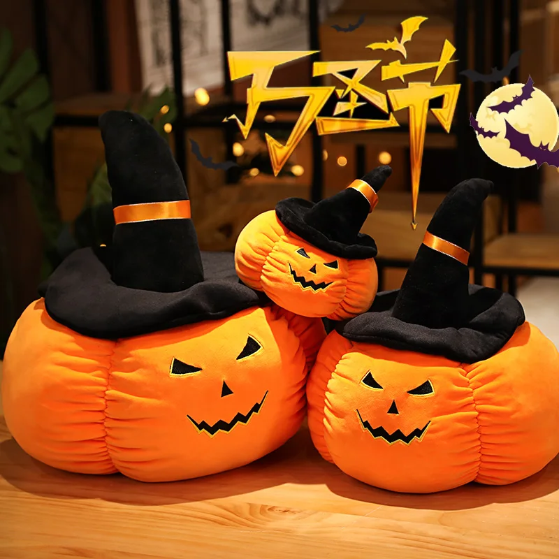 

20/35/50cm Cute Emotional Stuffed Food Soft Toy Flip Hat Pumpkin Plushie Halloween Doll Party Prop Home Decoration Kids Gift