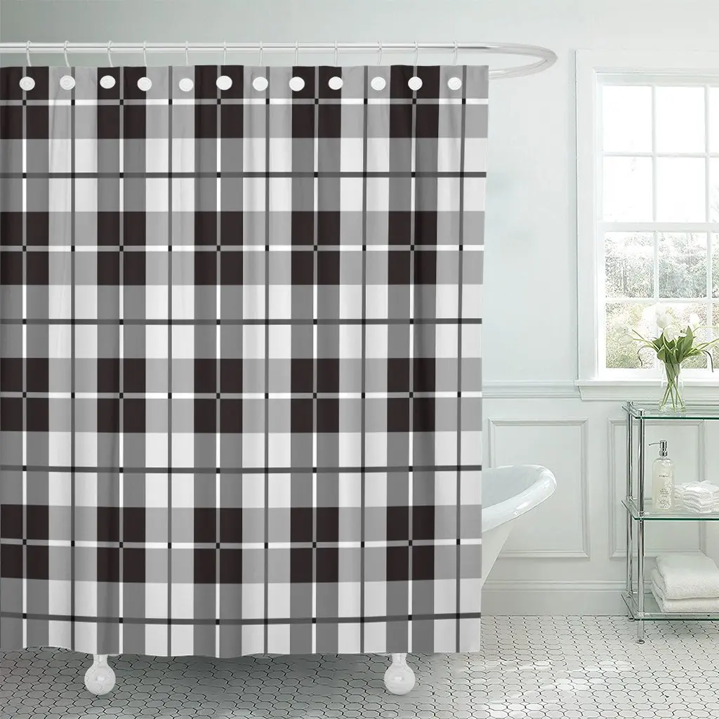 Хипстерские шотландские клетчатые узоры белые и черные занавески для ванной