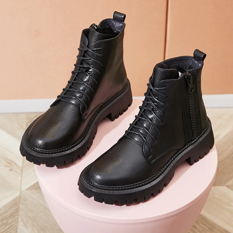

Warm Cotton Boots Women 2021 Winter New Women's Short Leather Boots, Fashion Martin Boots Plus Velvet Thick Cotton Shoes