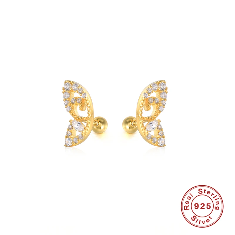 

BOAKO 925 Sterling Silver Unique Half Butterfly Stud Earrings For Women Dainty Zircon Left Right Wing Ear Studs Party Jewelry