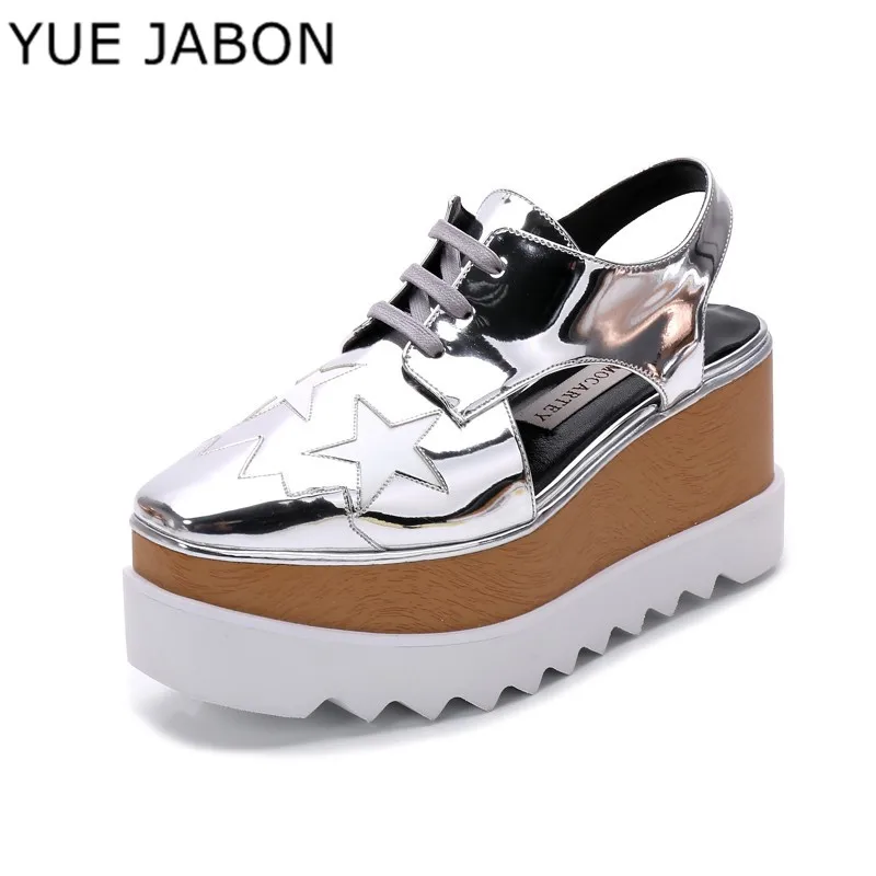 Дышащие кроссовки из натуральной кожи на платформе женская обувь со звездочками