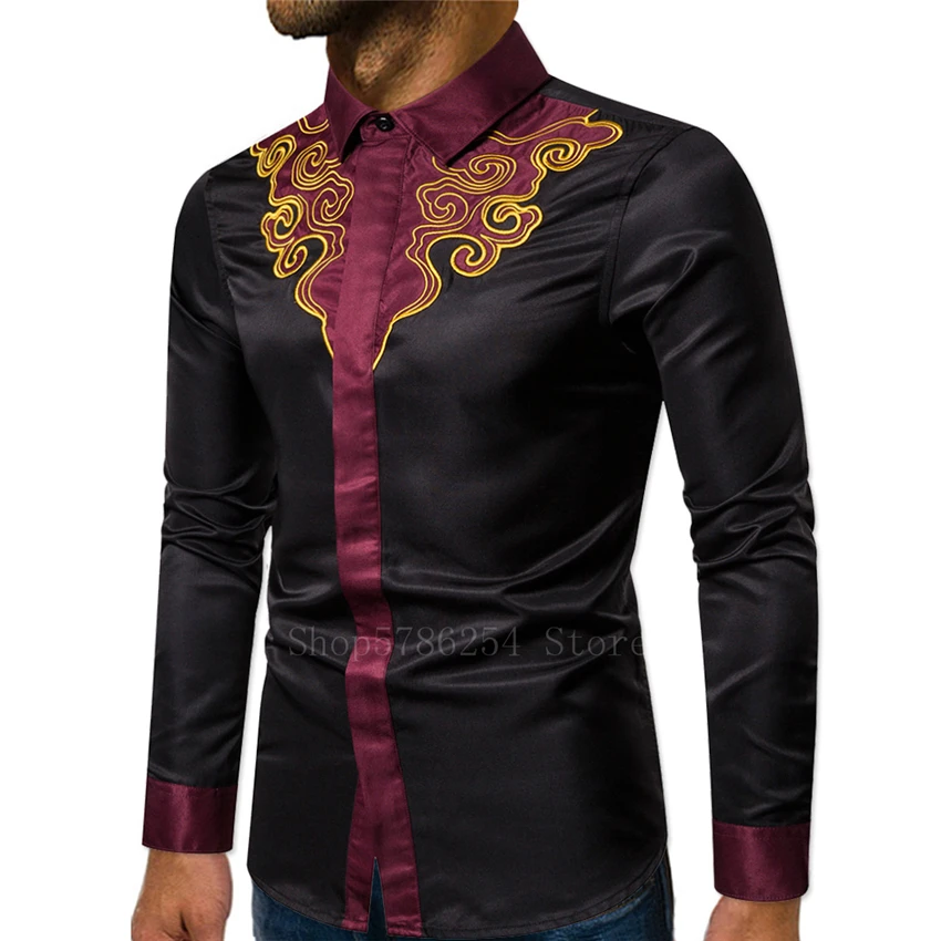 

2022 Man African Fashion Dashiki Shirt Traditional Style Long Sleeve Printed Africa Rich Bazin T-shirt Tops Male Dresses Cloting