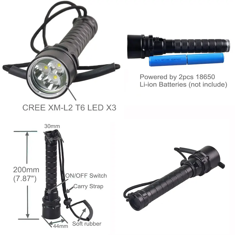 TopCom Ip68 CREE XM L2 профессиональные подводные фонарик Подводное безопасности