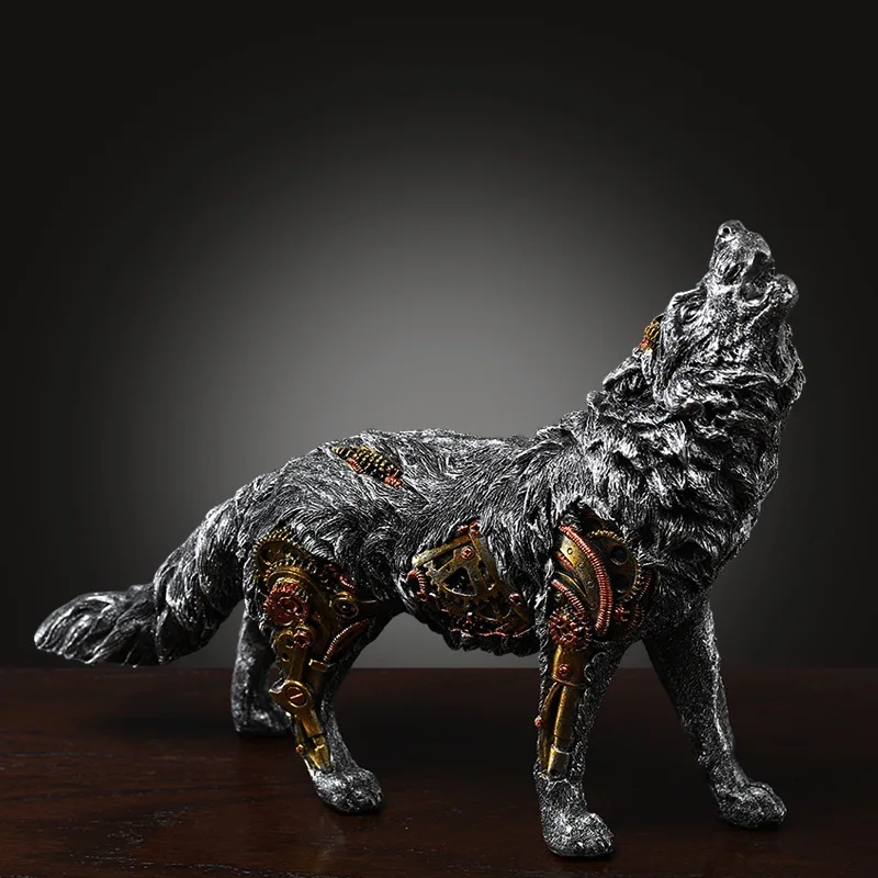 

European Retro Wolf Art Sculpture Abstract Horse Figurine Resin Cabochon Home Decoration Lucky Animal Restaurant Bar Artwork