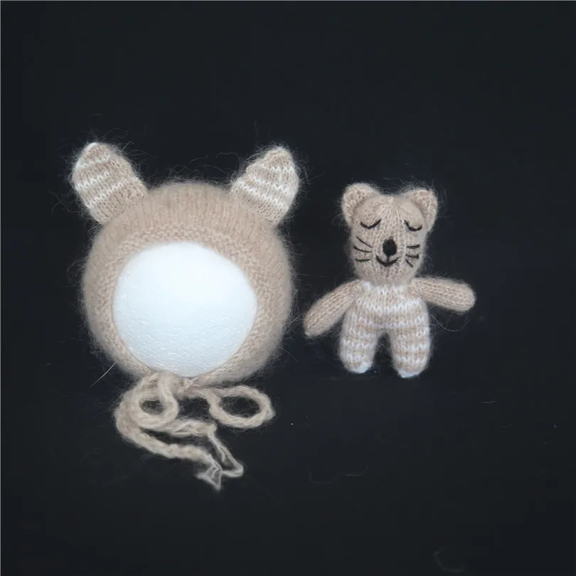 Вязаная плюшевая игрушка Кот набор новорожденный шапка и милый котенок кукла
