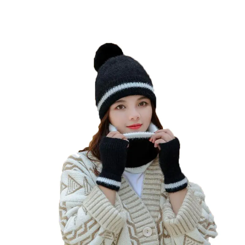 Комплект из 3 предметов шапка шарф перчатки женская вязаная крючком меховая