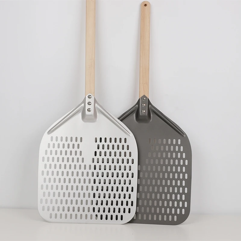 

Perforated Turning Peel 12 Inch Rectangular Pizza Shovel Aluminum Hard Coating Pizza Peel Paddle Short Pizza Tools