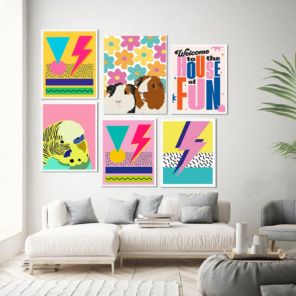 

Colourful Print Lyrics Wall Art Quote Poster Family Retro Guinea Pig Nostalgia Canvas Funny House Painting Happy Room Home Decor