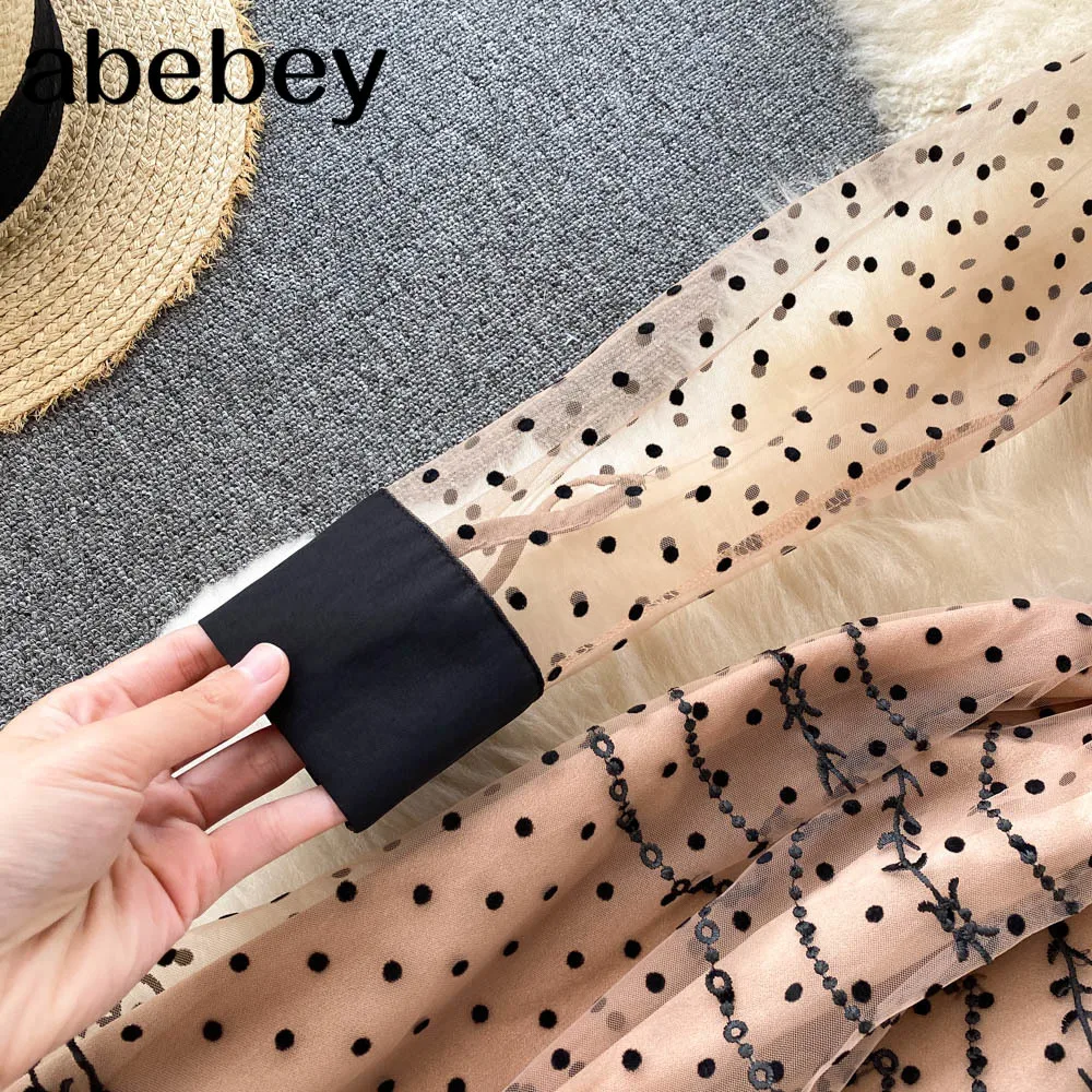 Женское Сетчатое платье миди в горошек элегантное платье-трапеция во