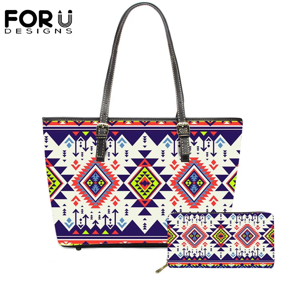 

FORUDESIGN 2Set Casual Bags Hot Selling Handbags Wallet For Lady Fashion Retro Geometry Printing PU Leather Bags Hot Selling