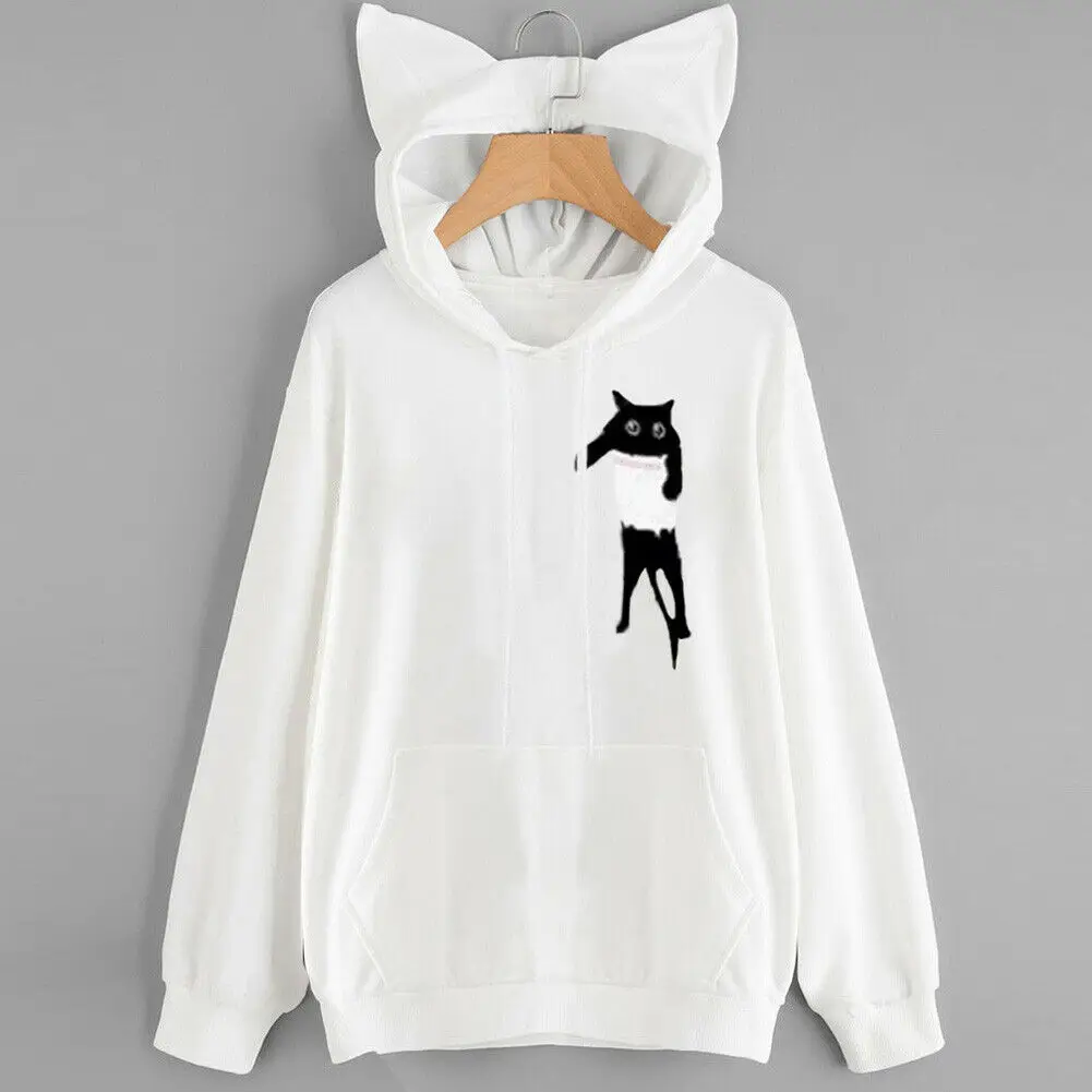 

Brand New Casual Cute 3D Cat Ear Hoodies Girls Women Sweatshirt Coat Tops Long Sleeve Pullovers Spring Autumn Pocket Tops