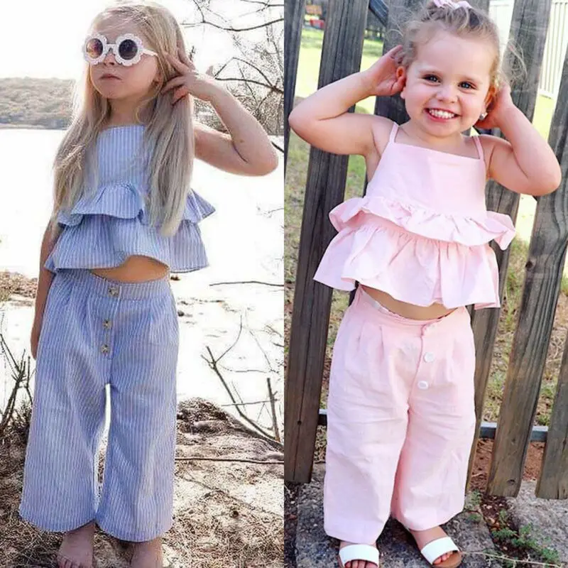 Модная детская одежда для маленьких девочек Яркая Летняя без рукавов ремешки