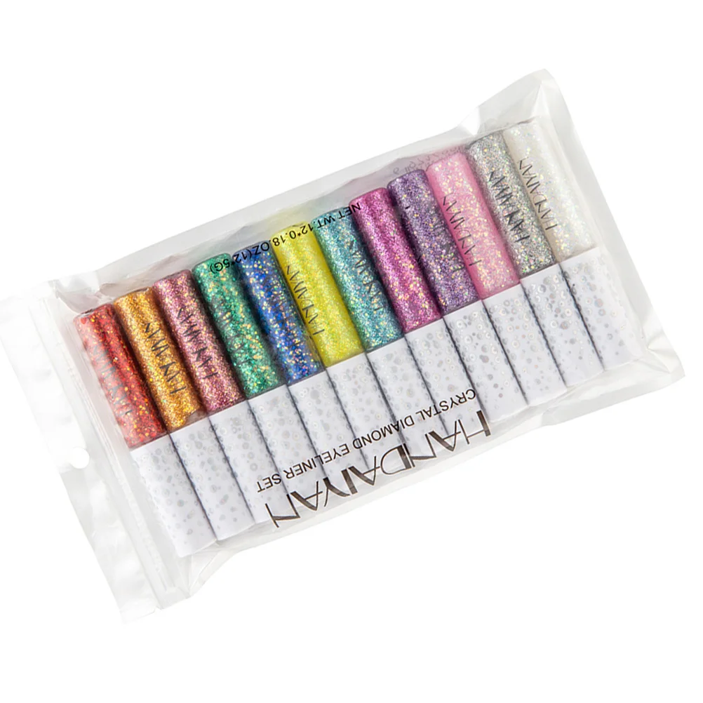 

1 Set of 12pcs Diamond Liquid Eyeliner Shining Shimmer Liquid Glitter Eyeshadow for Lady