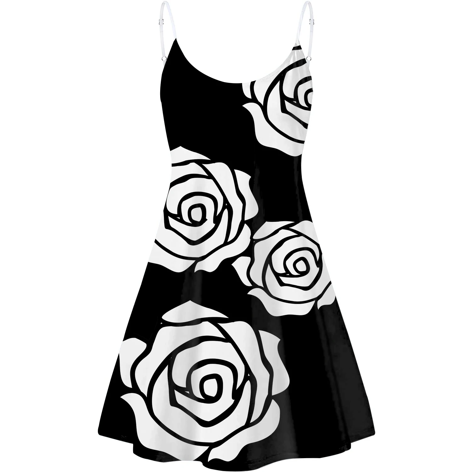 

Cottagecore White Rose Brand Designer Casual Spaghetti Strap Dress for Girls Knee Length Party Dresses Streetwear Colorful HOT