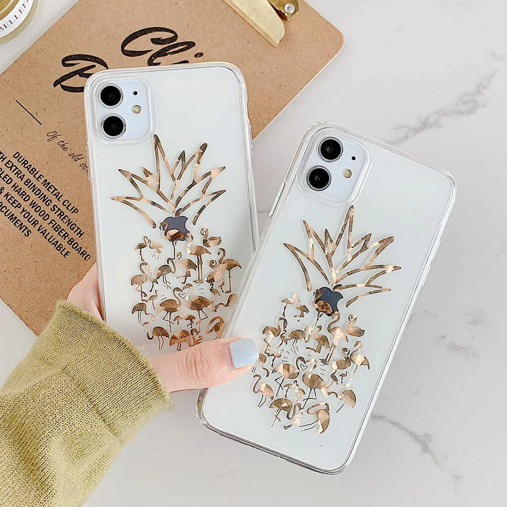 LOVECOM листья и ананас Прозрачный чехол для телефона для iPhone 11 Pro Max XR XS Max 7 8 Plus X Прозрачная мягкая Гальваническая задняя крышка