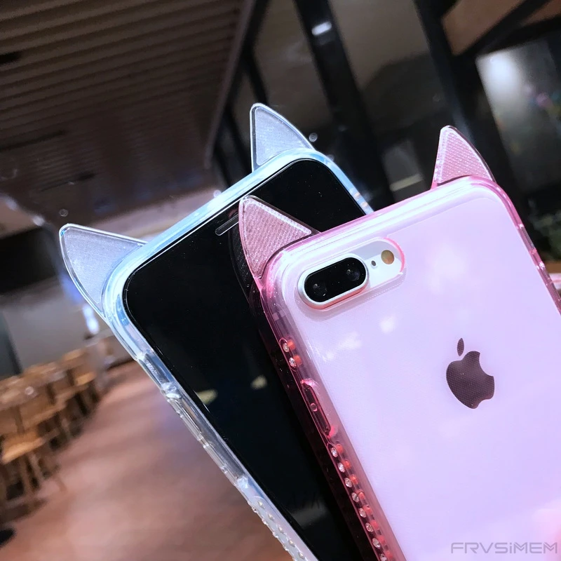 Diamond Around Soft Case for iphone X XS MAX XR 10 6 6s 7 8 Plus Cute Bling Glitter Cat Ear Clear TPU Silicone Cover Dropproof | Мобильные