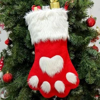 christmas party dog cat paw stocking hanging socks tree ornament decor hosiery plush xmas socks kids gift candy bag wholesale