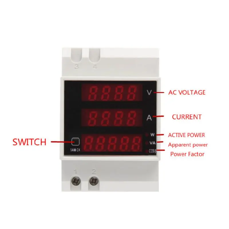 Din рейка Многофункциональный цифровой измеритель амперметр вольтметр