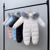 olekid 2021 kids winter jumpsuit real raccoon fur baby girls snowsuit toddler boys winter romper infant overalls baby clothes