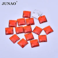 junao 500pcs 8mm sewing red square rhinestone flat back strass applique sewing acrylic gems crystal stones for needlework