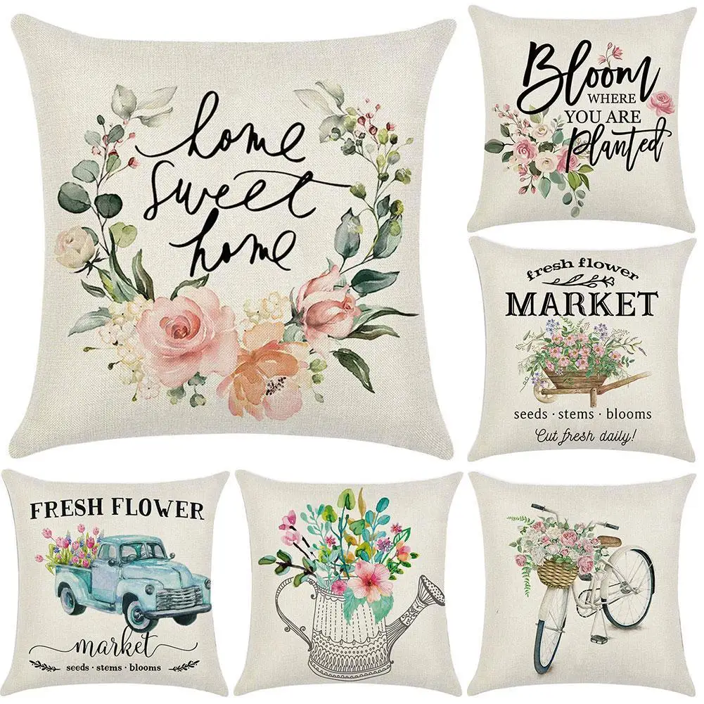 

Bicycle Flower Soft Linen Throw Dust-proof Removable And Washable Pillow Cover Case Cushion Home Sofa Lounge Car Decor