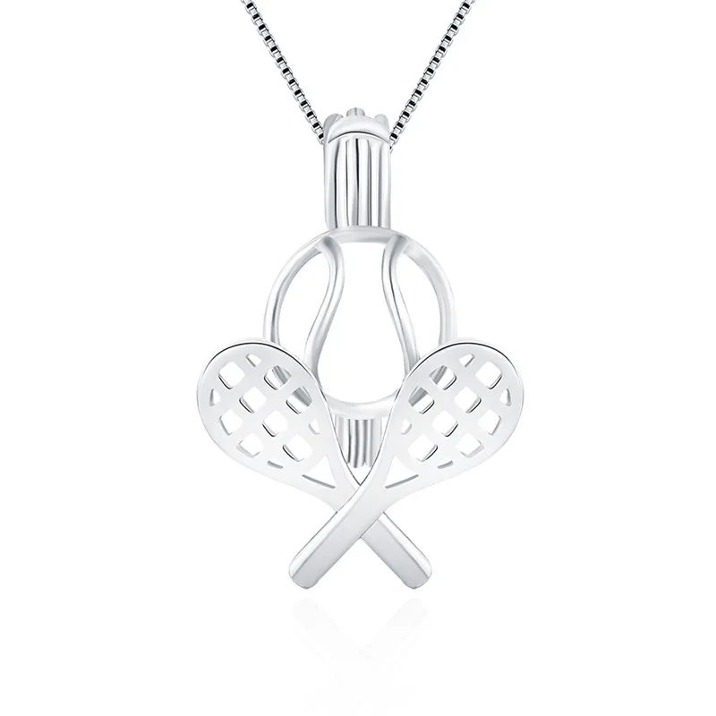 

CLUCI 3pcs Silver 925 Tennis Racquet Sports Cage Pendant 925 Sterling Silver Charms Pendant for Women Pearl Locket SC136SB