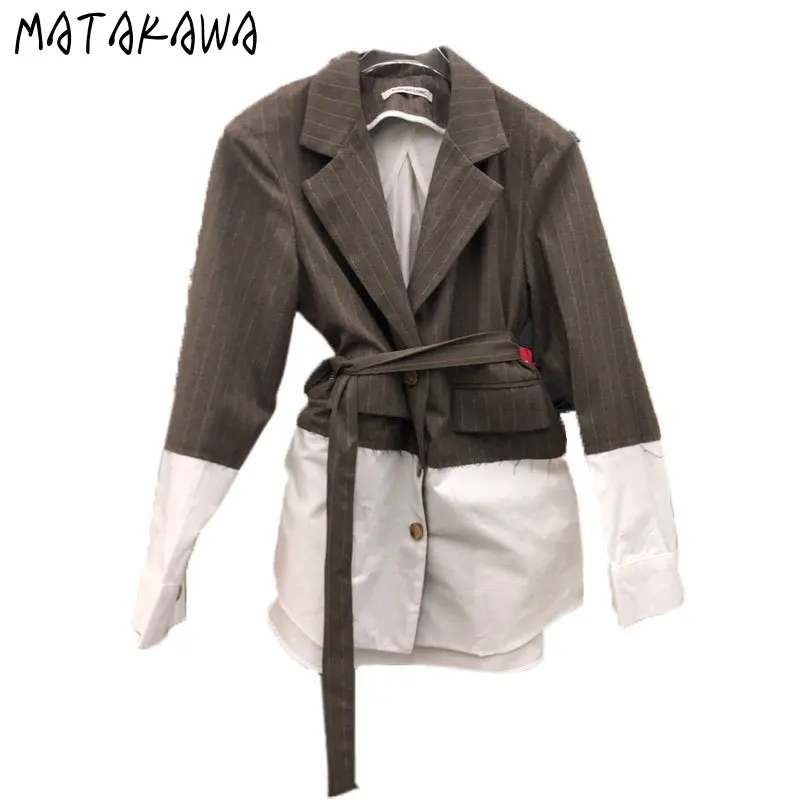 Пиджак MATAKAWA со шнуровкой на талии блейзер из двух частей в полоску женский пиджак