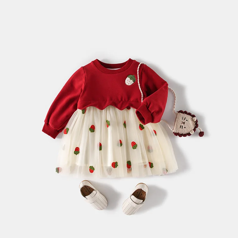 

Красное платье для маленьких девочек, одежда принцессы, милый наряд для новогодних детей, теплая вечерние чная одежда с флисовой подкладкой...