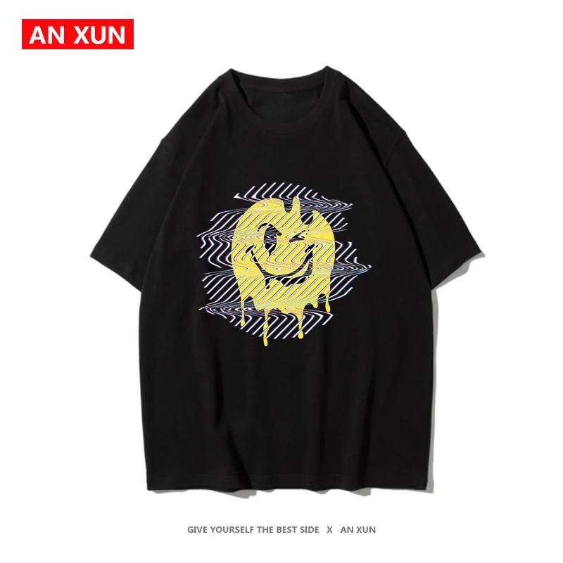 

Daily Lovers Men's Cotton T-shirt Personality smile pattern O-Neck Short Sleeve Men T-shirt leisure Summer Loose T-shirt Top