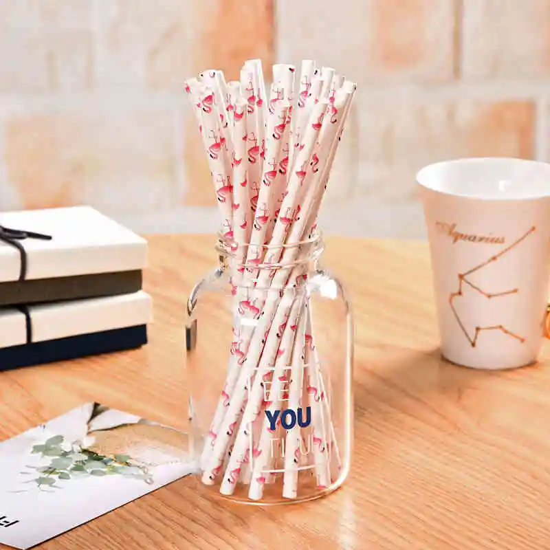Straws 25pcs 6 шт./лот Фламинго попкорн коробка дети день рождения поставки Фламинго коробки с днем рождения коробки для попкорна Фламинго вечерние поставки - Цвет: Straws 25pcs