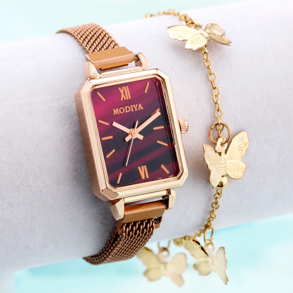 

Women Quartz Watches Luxury for Female Triangle Rose Gold Watch Set Bracelet Femme Gift for Girlfriend 2021 New