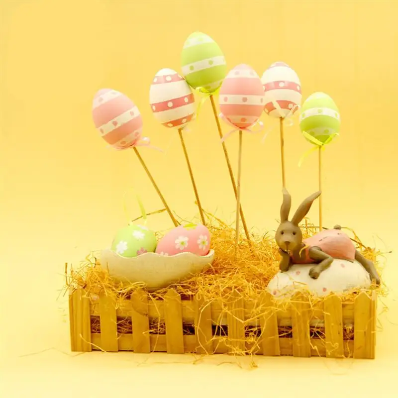 

9pcs Easter DIY Egg Plastic Coloring Painted Easter Simulation Eggs with Sticks Decorations for Easter Party Favors(Mixed Color)