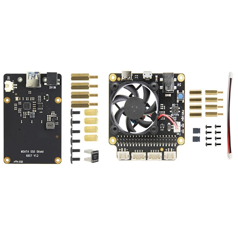 

X857 V1.2 MSATA SSD Expansion Board with X735 Power Management&Cooling Board for Raspberry Pi 4B