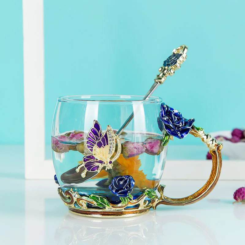 Эмалированная чашка с синей розой для воды в скандинавском стиле чайная Luo Shihua