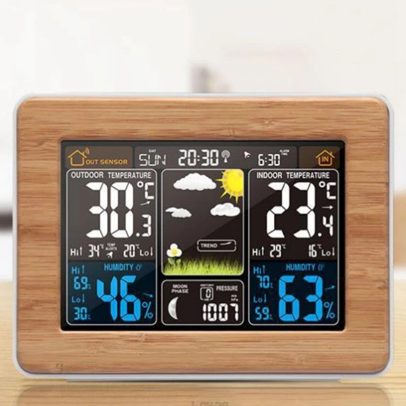 Часы с бамбуковой поверхностью многофункциональные электронные USB-интерфейсом