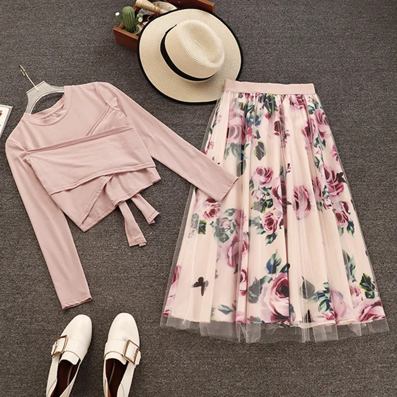 Весна-осень Женский комплект 2 шт. футболка с длинным рукавом необычной длины +