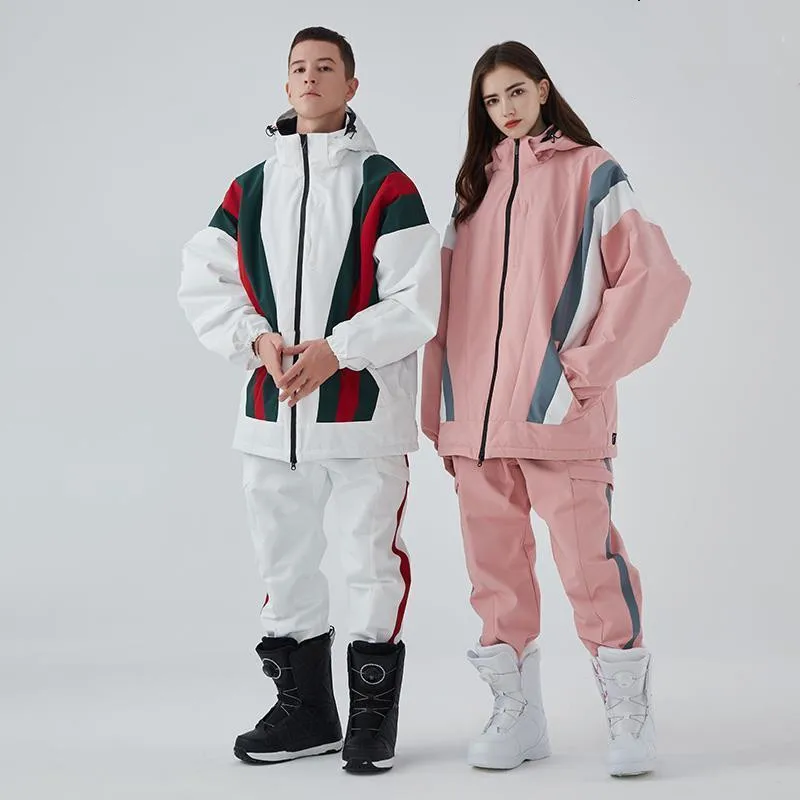 Ski Suit Snowoard Men Women Couple Outdoor Soprts Jacket Trousers Set Waterproof Warm Oversize Snow Clothes Set Pants Pink White