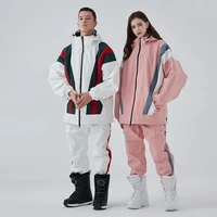 ski suit snowoard men women couple outdoor soprts jacket trousers set waterproof warm oversize snow clothes set pants pink white